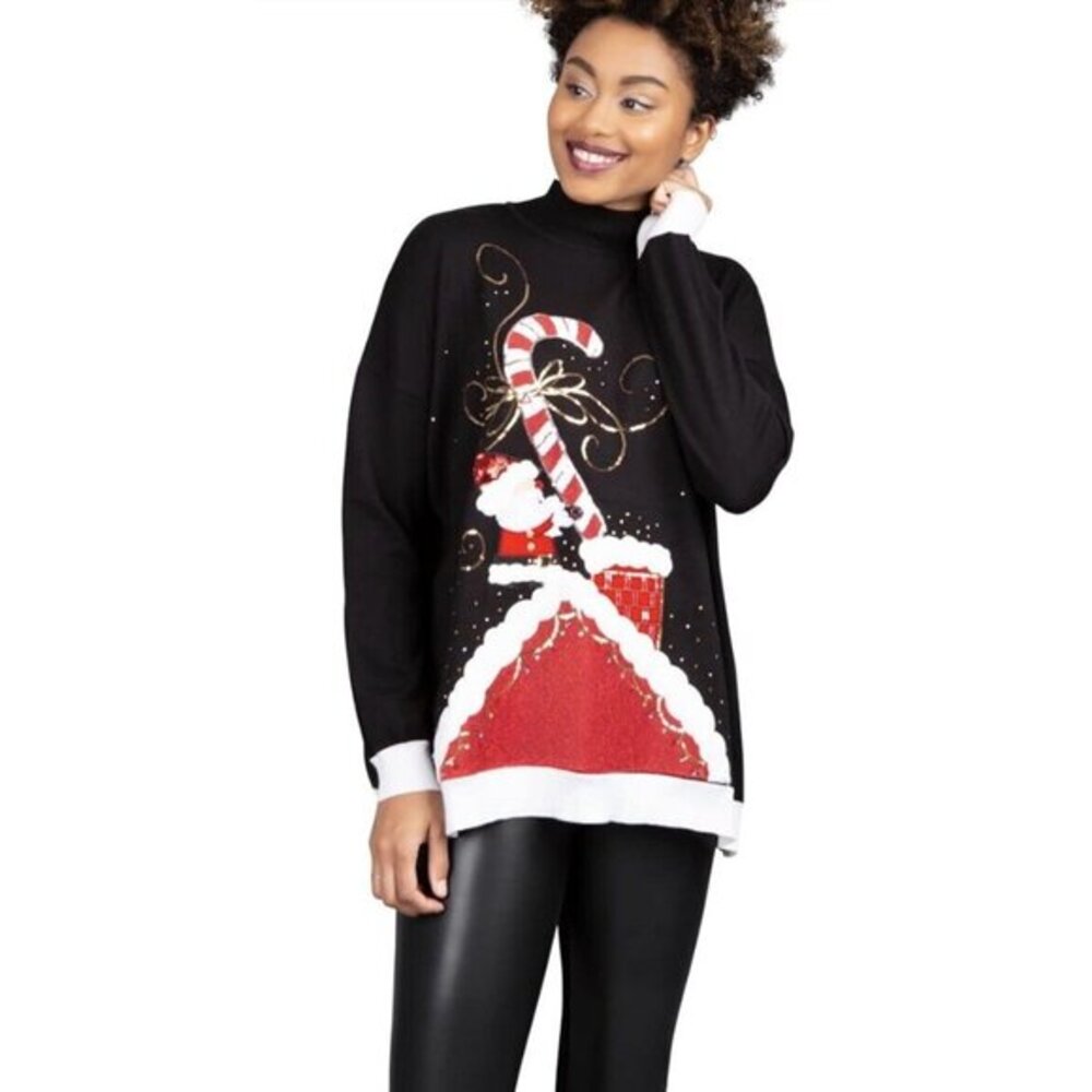Berek Christmas Sweater for Women, Santa‎ and Candy Cane Holiday Sweater Sequin